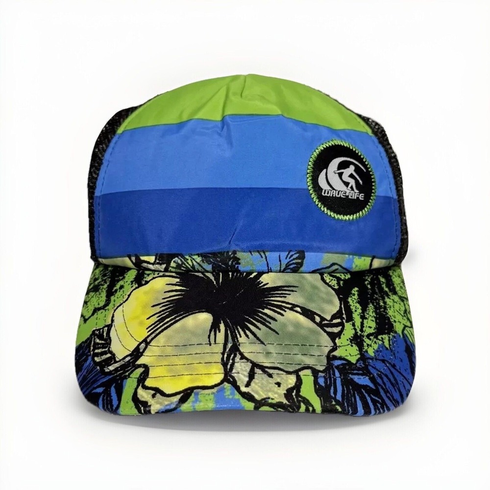 Wave Life Youth Trucker Hat Floral Mesh Snapback Blue Green Surf Cap